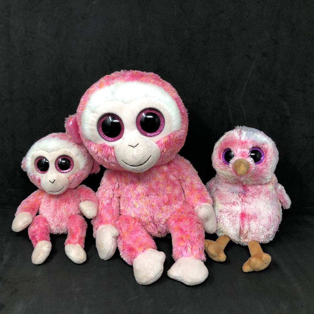 Ty‎ Beanie Boo Plush Lot Monkey & Bird Glitter Eyes